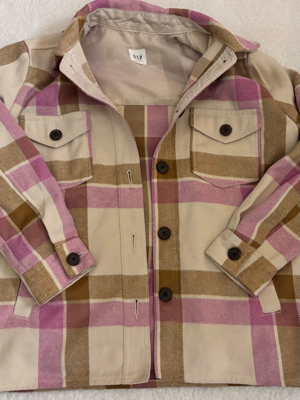 GAP Men's Cream, Pink & Brown Plaid Button-Up Sweater Jacket